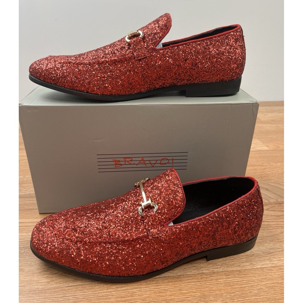Bravo Mens Dress Shoes Prom-2 Red Glitter Loafers Size‎ 11 NEW